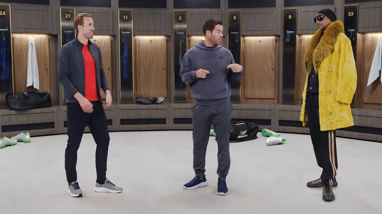 Harry Kane alongside Jamie Redknapp and Snoop Dogg in a Skechers campaign