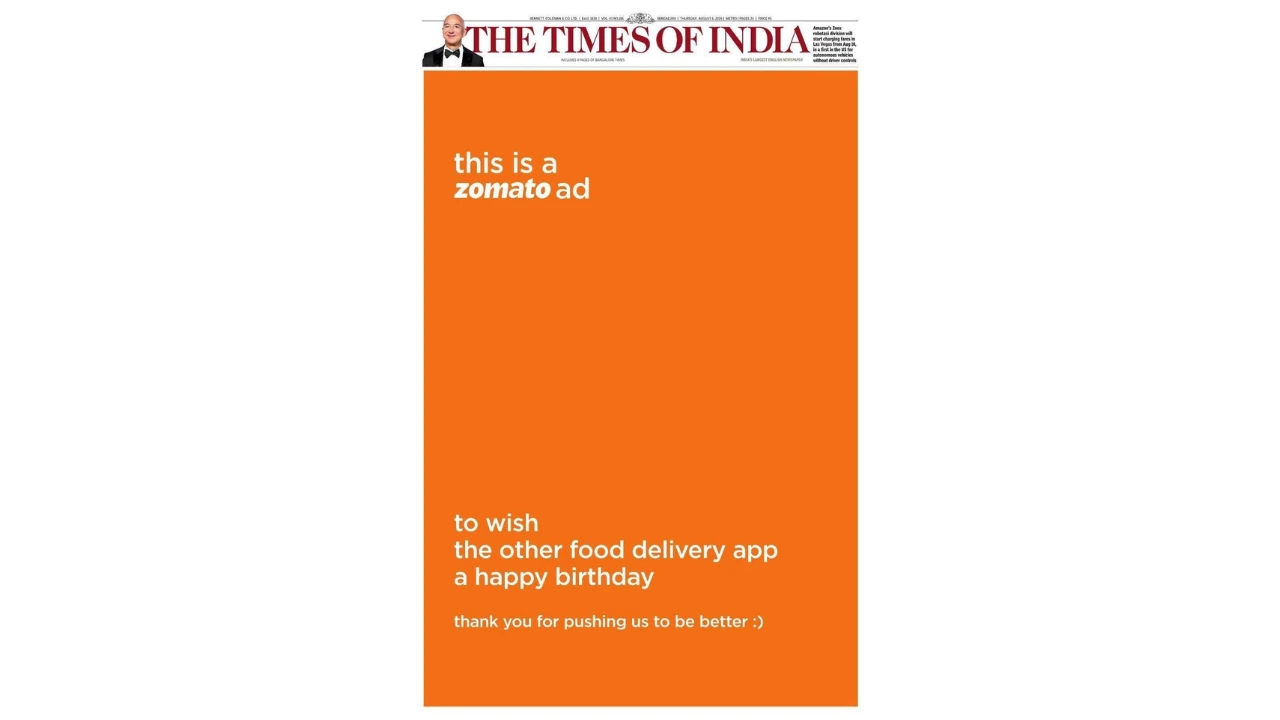 Zomato's ad for Swiggy's birthday