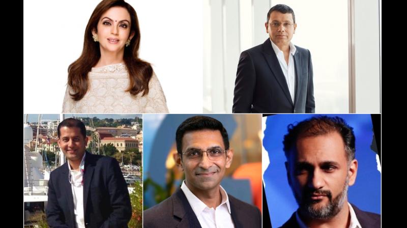Clockwise from bottom left: Kevin Vaz, Nita Ambani, Uday Shankar, Sanjog Gupta and Kiran Mani