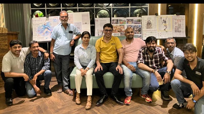 LV Navaneeth (centre) with The Hindu team