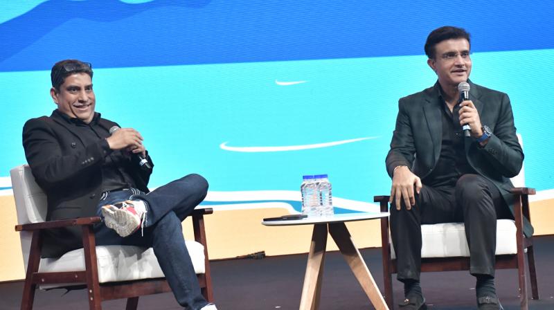 Boria Majumdar (left) and Sourav Ganguly