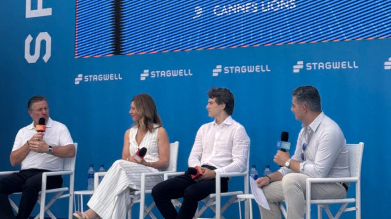 From left: Zak Brown, Louise McEwen, Oscar Piastri and Karim Rayes