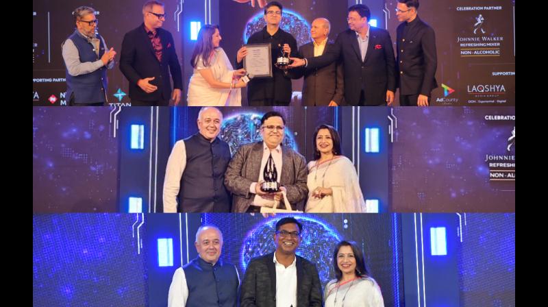 Prasoon Joshi (top), Mohit Joshi (centre) and Senthil Kumar receiving the awards.