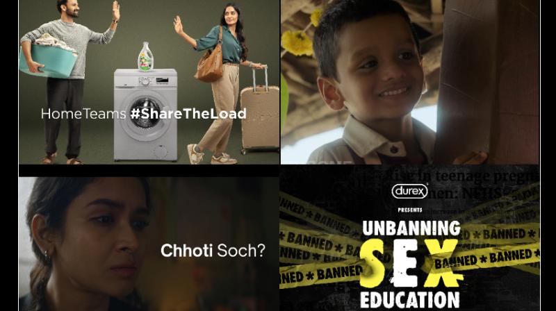 Clockwise from bottom left: Urban Company, Ariel, Quaker Oats and Durex's campaigns