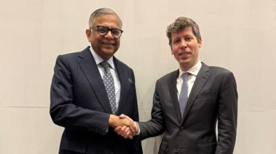 Tata Sons' N Chandrasekaran (left) and OpenAI's Sam Altman