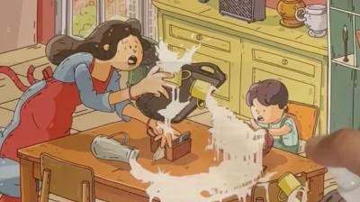 The spilt milk could be erased using water.