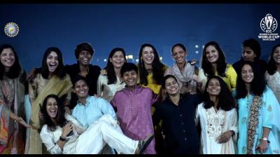 The Indian team celebrating Diwali at a dinner organised by DY Patil Stadium