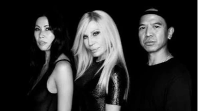 From left: Raissa Gerona (Revolve Group), Donatella Versace and Mike Karanikolas (Revolve Group).