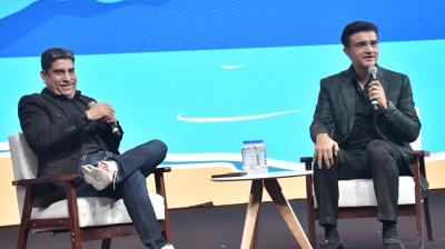 Boria Majumdar (left) and Sourav Ganguly