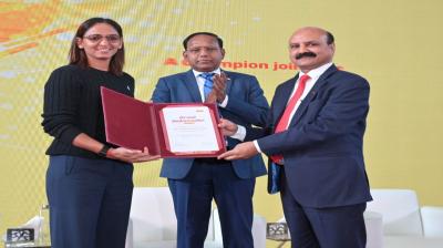 Harmanpreet Kaur at the bank's corporate office.