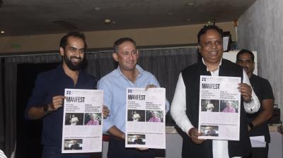 From left: Raahil Chopra (founder and editor Manifest), Ajit Agarkar (former Indian cricketer and head of selection committee of the BCCI) and Adv Ashish Shelar (treasurer of the BCCI)