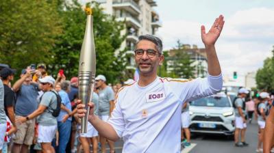 Abhinav Bindra during the Olympic Torch Relay in Paris