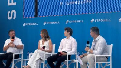 From left: Zak Brown, Louise McEwen, Oscar Piastri and Karim Rayes